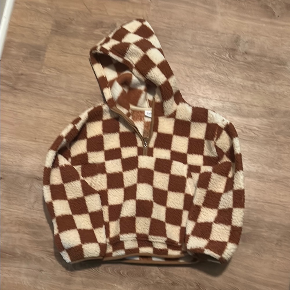 GAP Kids Tan and Cream Checkered Hoodie